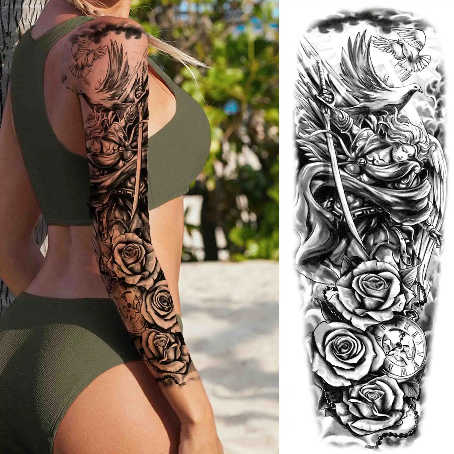 Tatouage Sleeve Bras Complet – Style Guerrier Réaliste Homme & Femme