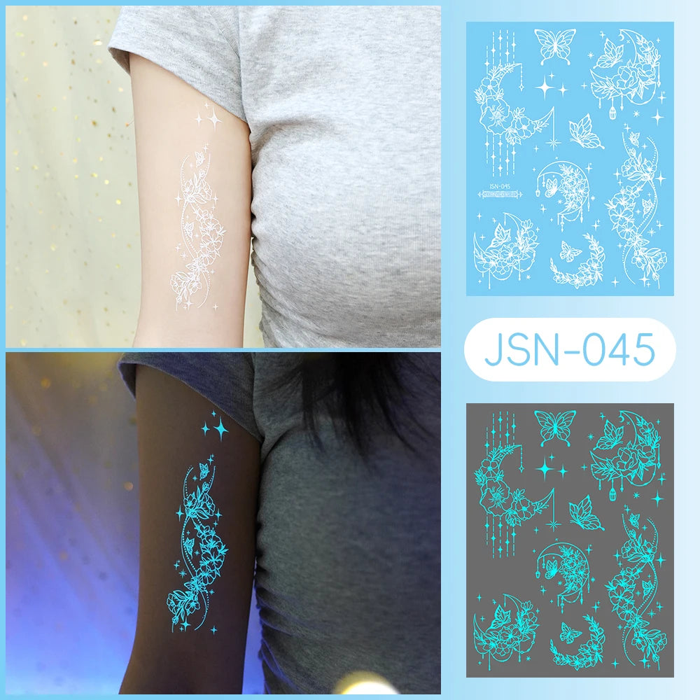 Tatouage Temporaire Dentelle Tribale Bleu Phosphorescent - Serpent & Fleurs
