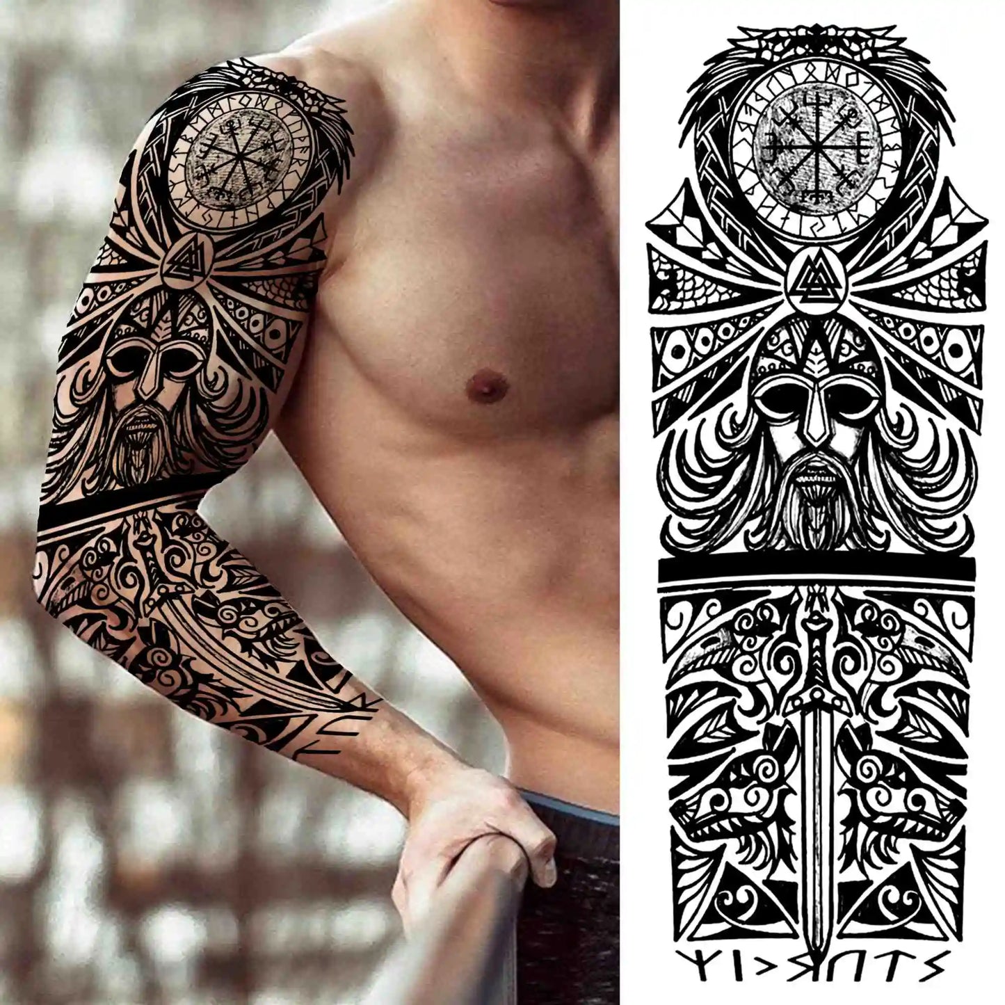 Tatouage Sleeve Bras Complet – Style Guerrier Réaliste Homme & Femme