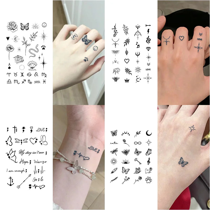 Mini Tatouages Temporaires – Petits Motifs Doigt & Poignet