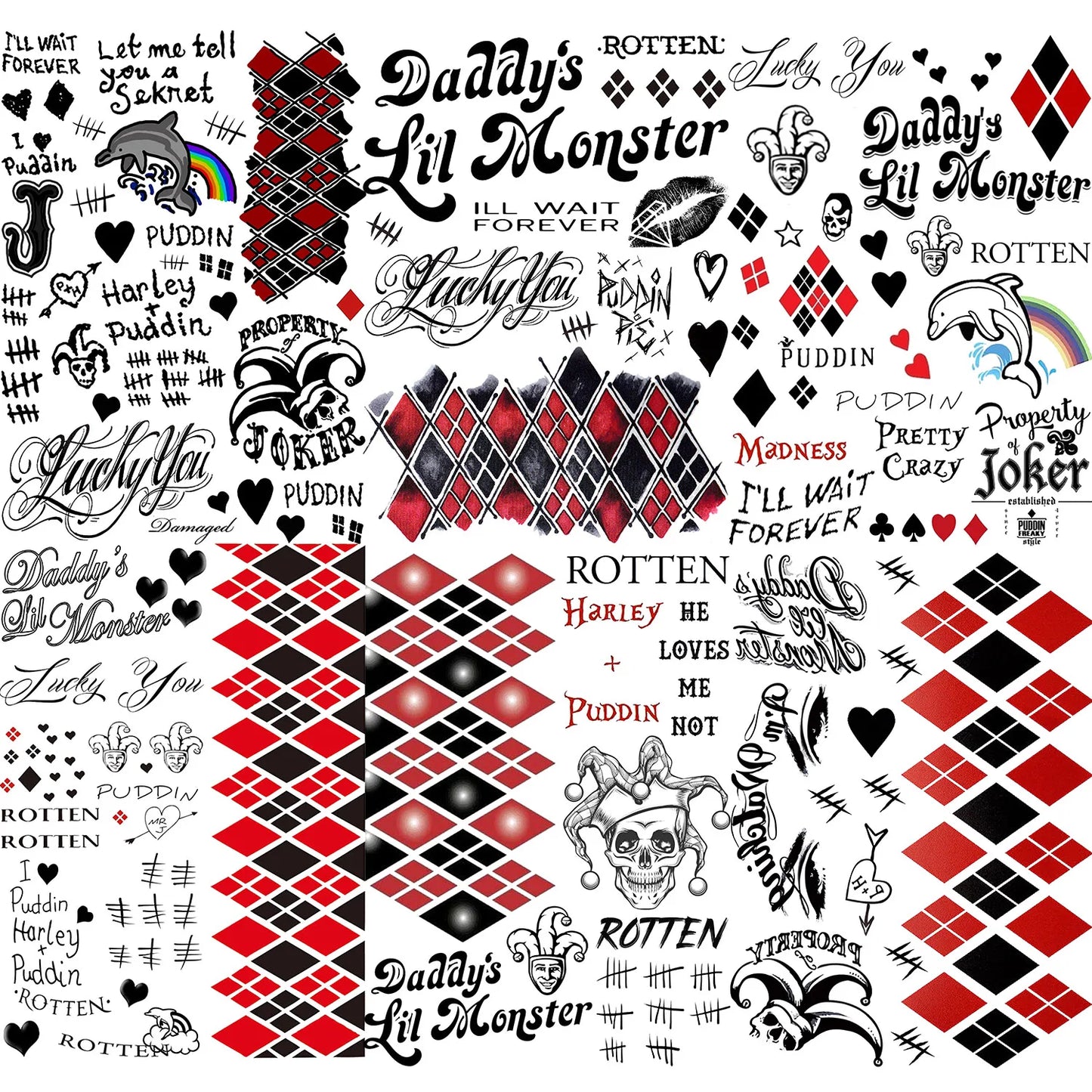 Tatouages Halloween Joker – Lot de 5 Planches Déguisement