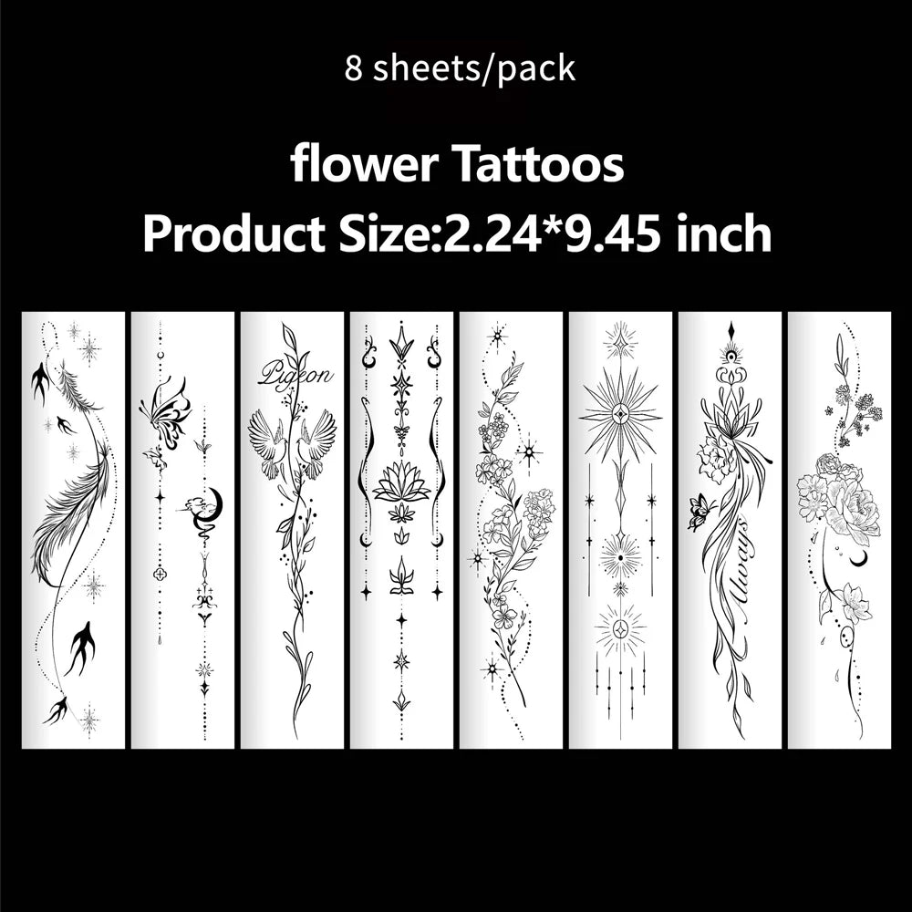 Tatouages Long Format Femme - Lotus, Papillon & Fleurs pour Dos et Corps