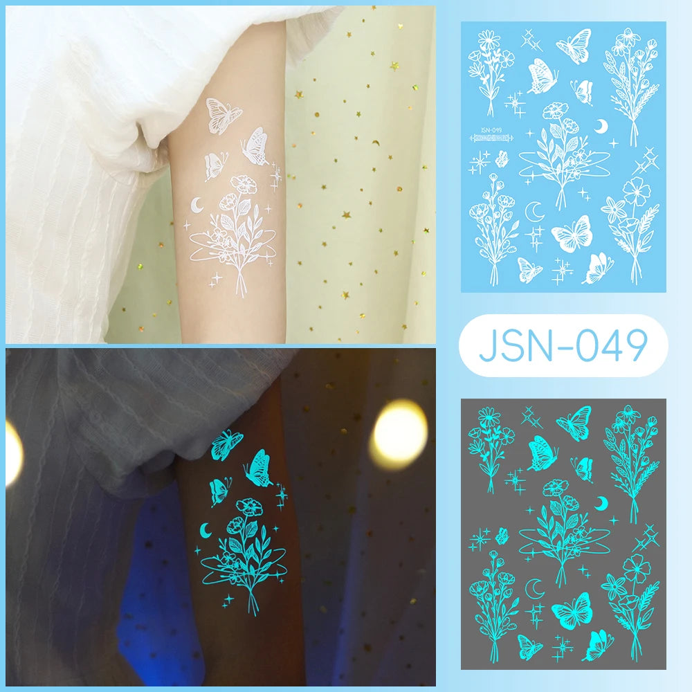 Tatouage Temporaire Dentelle Tribale Bleu Phosphorescent - Serpent & Fleurs
