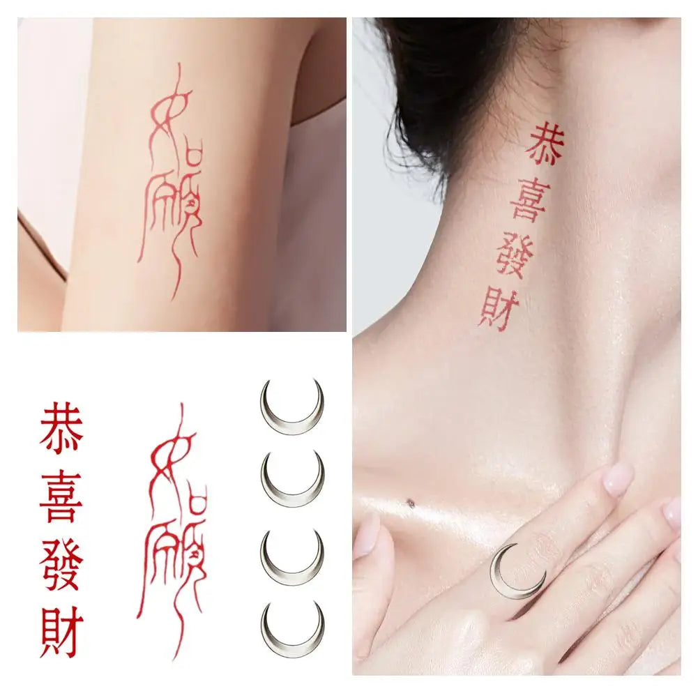 Tatouage Temporaire Caractère Chinois Rouge - Calligraphie Waterproof Longue Durée