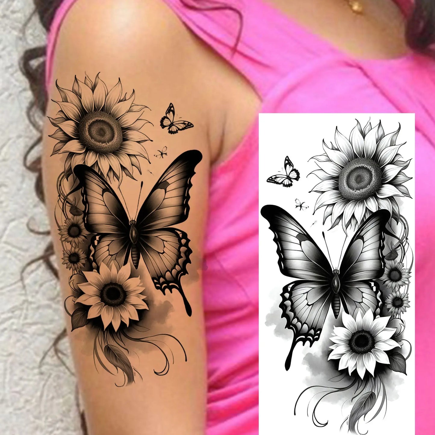 Tatouage Temporaire Papillons & Fleurs – Planche Waterproof