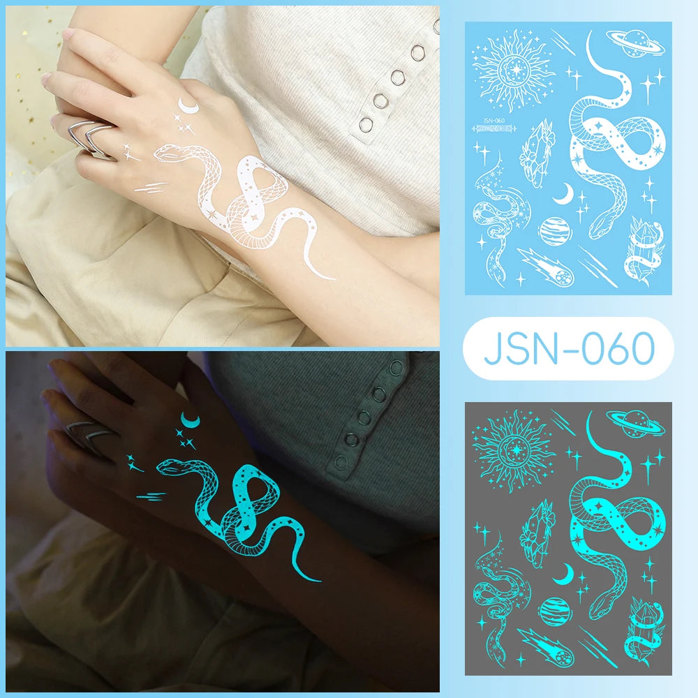 Tatouage Temporaire Dentelle Tribale Bleu Phosphorescent - Serpent & Fleurs
