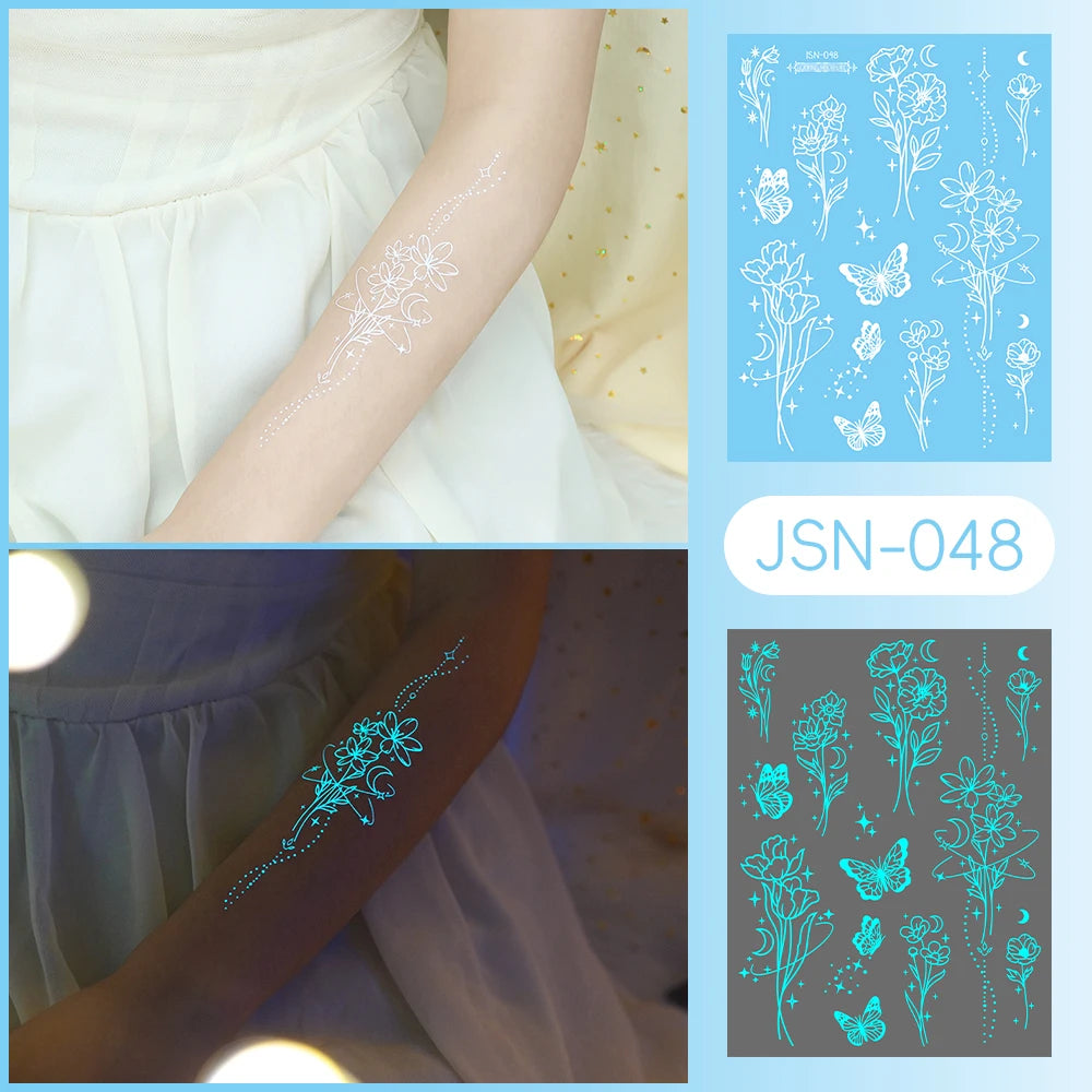Tatouage Temporaire Dentelle Tribale Bleu Phosphorescent - Serpent & Fleurs