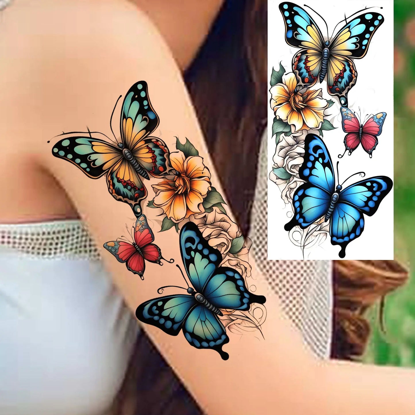 Tatouage Temporaire Papillons & Fleurs – Planche Waterproof