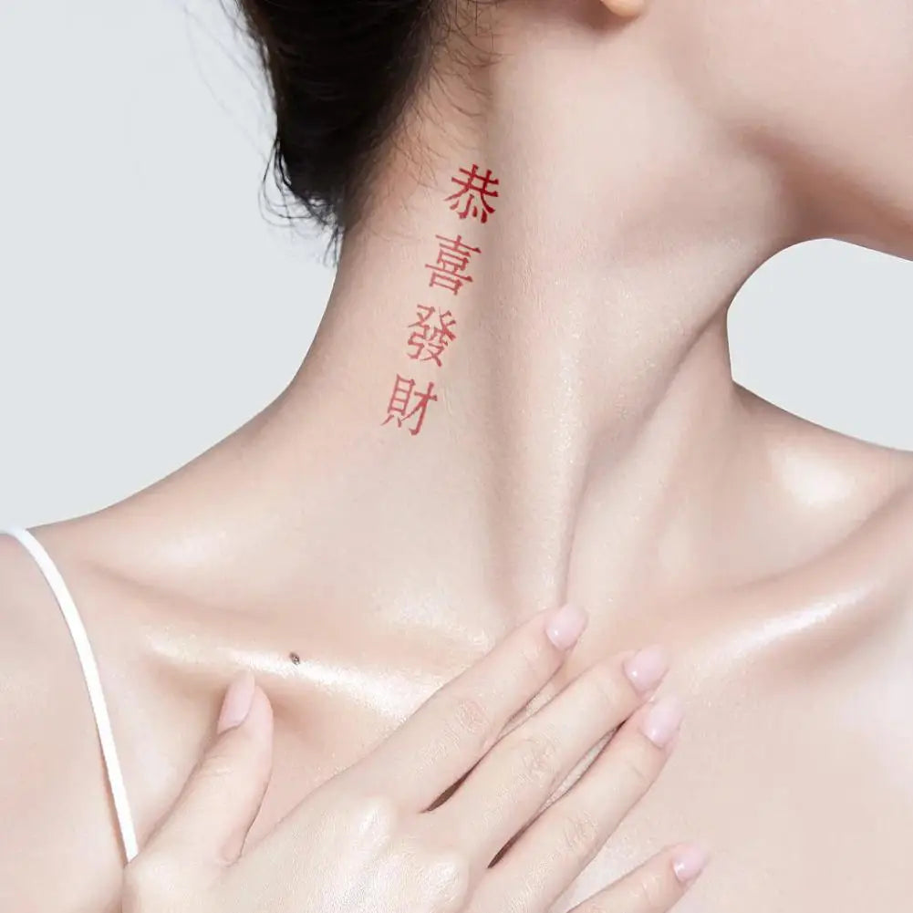 Tatouage Temporaire Caractère Chinois Rouge - Calligraphie Waterproof Longue Durée