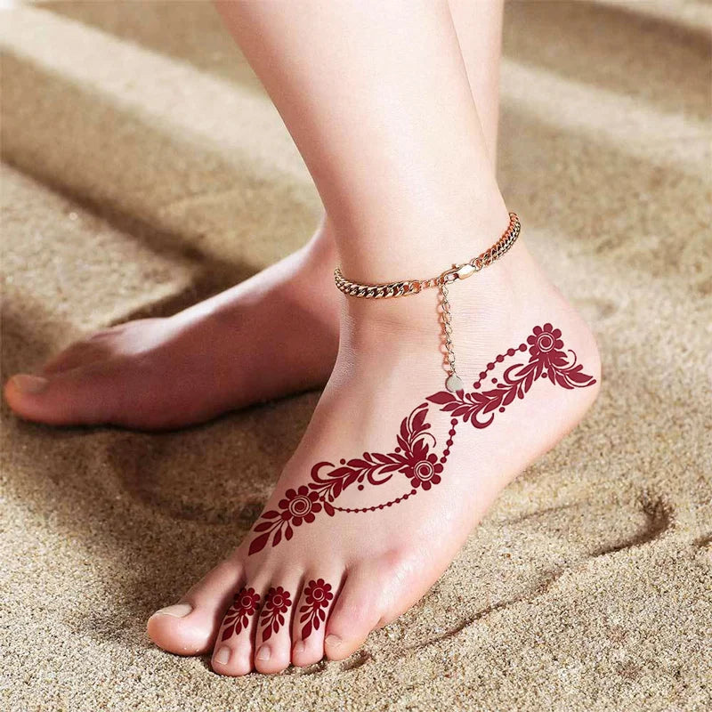 Tatouage Henné Bordeaux Pieds & Mains - Fleurs Florales Mariage Ramadan Festival