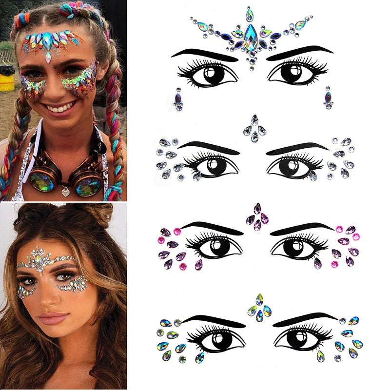 Strass Visage 3D Brillants – Bijoux de Peau pour Festival & Soirées