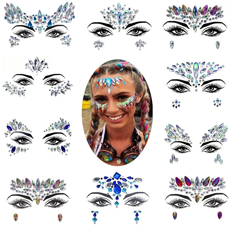 Bijoux Visage Strass 3D - Stickers Festival Cristaux & Paillettes