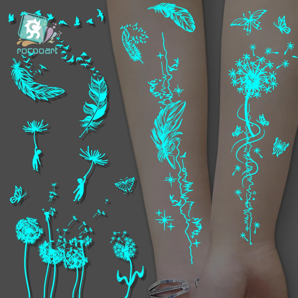 Tatouage Temporaire Dentelle Tribale Bleu Phosphorescent - Serpent & Fleurs