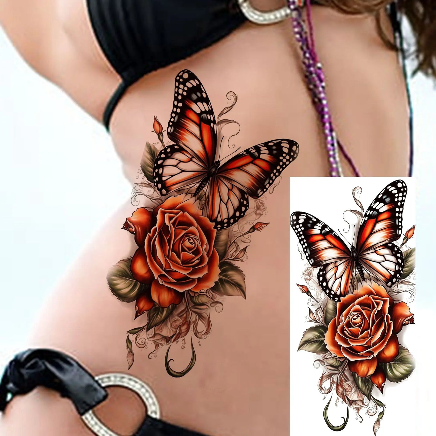 Tatouage Temporaire Papillons & Fleurs – Planche Waterproof