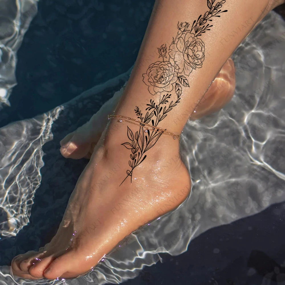 Tatouages Long Format Femme - Lotus, Papillon & Fleurs pour Dos et Corps