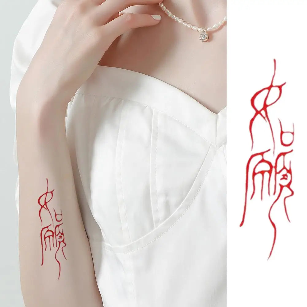 Tatouage Temporaire Caractère Chinois Rouge - Calligraphie Waterproof Longue Durée