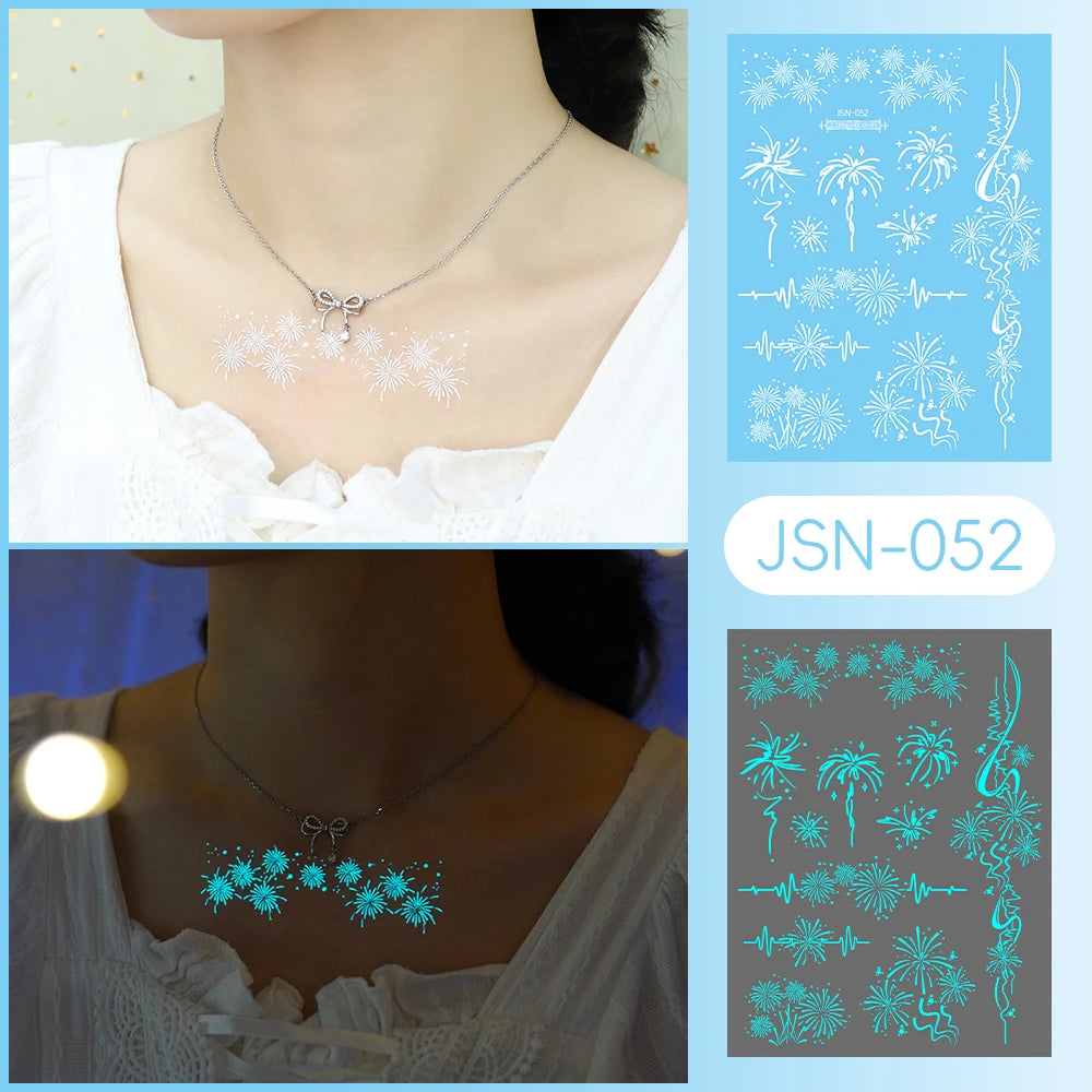 Tatouage Temporaire Dentelle Tribale Bleu Phosphorescent - Serpent & Fleurs