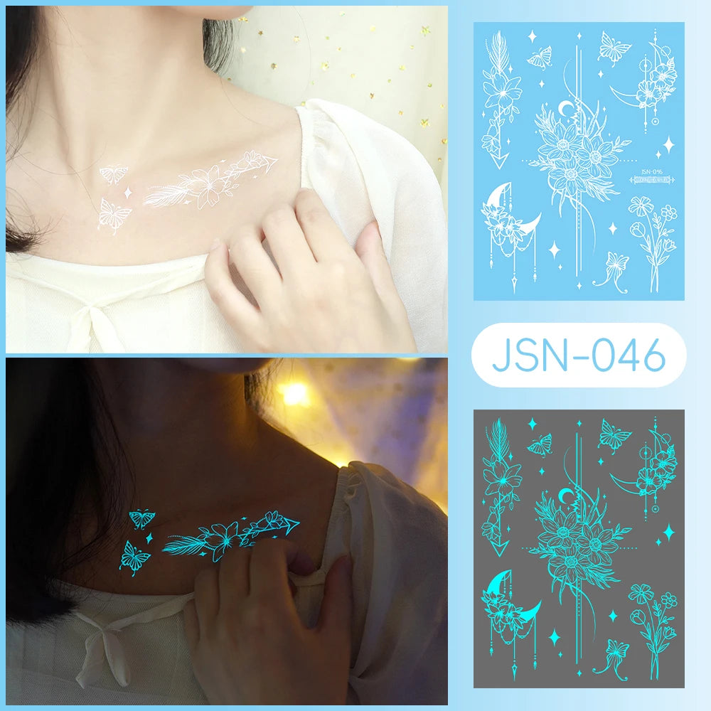 Tatouage Temporaire Dentelle Tribale Bleu Phosphorescent - Serpent & Fleurs