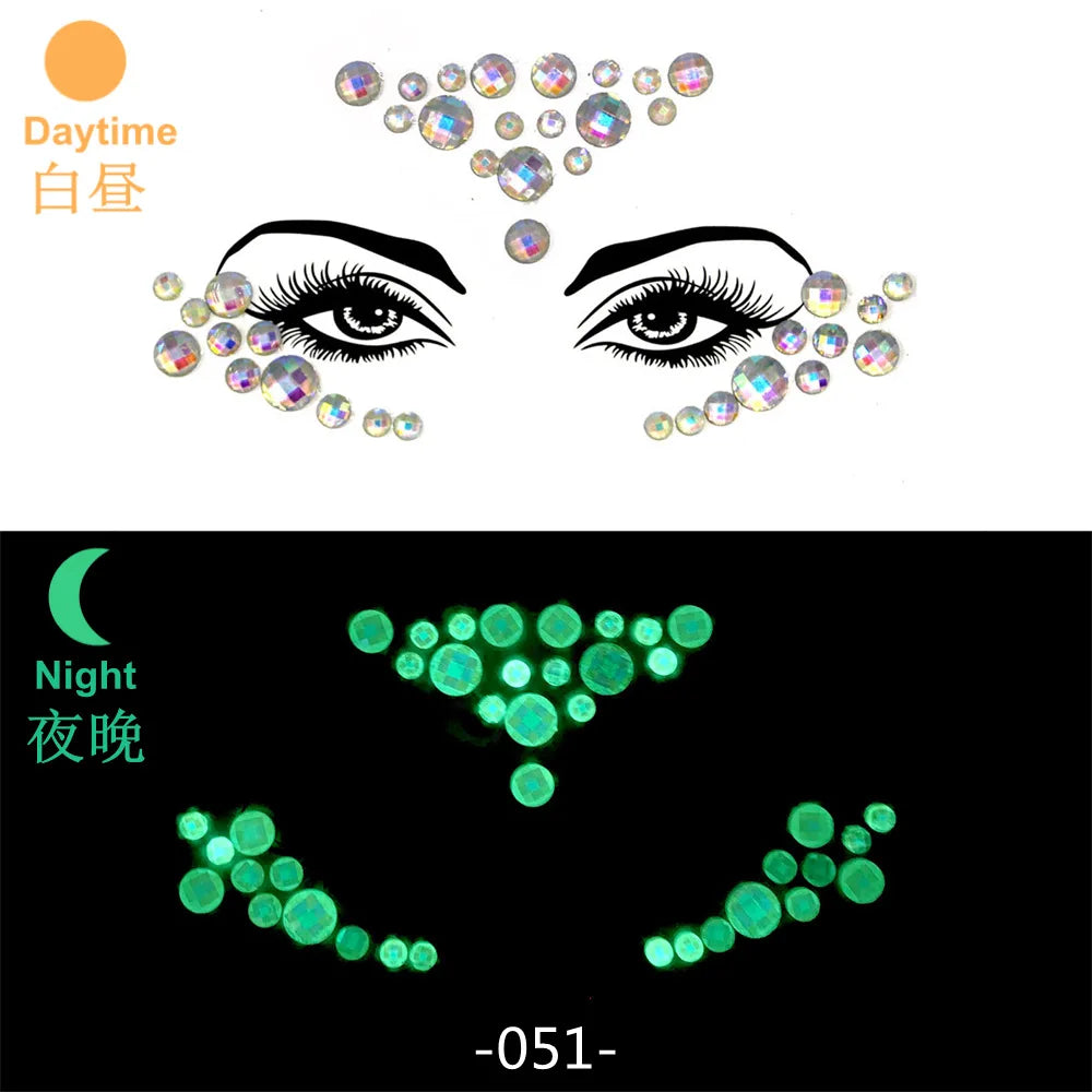 Bijoux Visage Strass 3D - Stickers Festival Cristaux & Paillettes