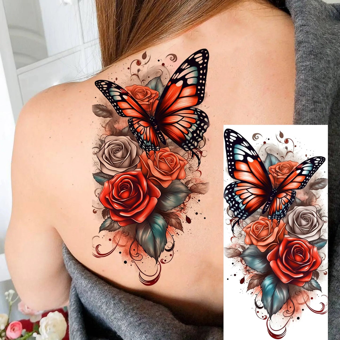 Tatouage Temporaire Papillons & Fleurs – Planche Waterproof