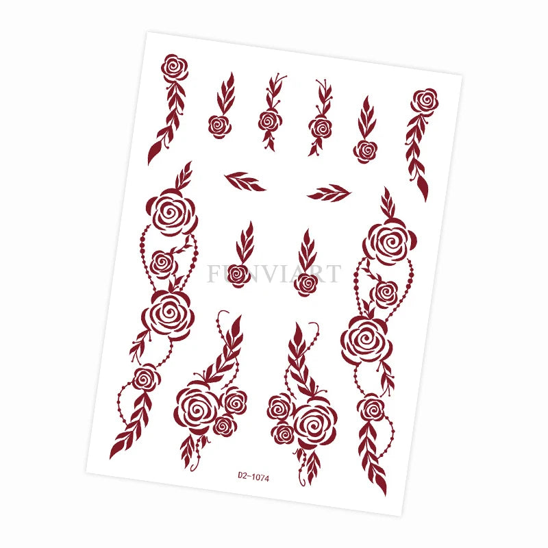 Tatouage Henné Mandala Marron - Fleurs Waterproof Mains et Corps Festival