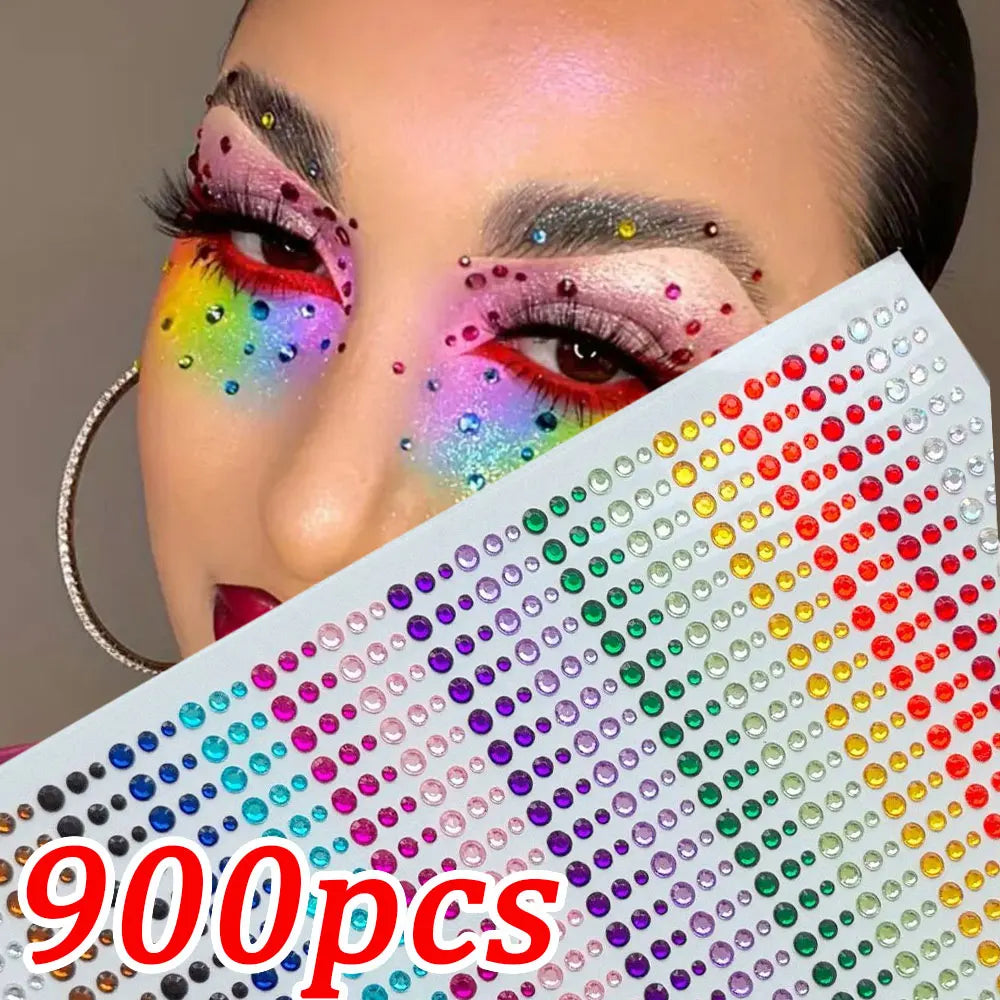 Strass Visage Multicolores Pailletés – Set 900 Pièces Adhésifs Festival & Maquillage