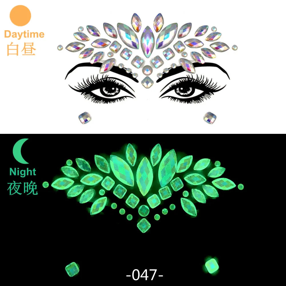 Bijoux Visage Strass 3D - Stickers Festival Cristaux & Paillettes