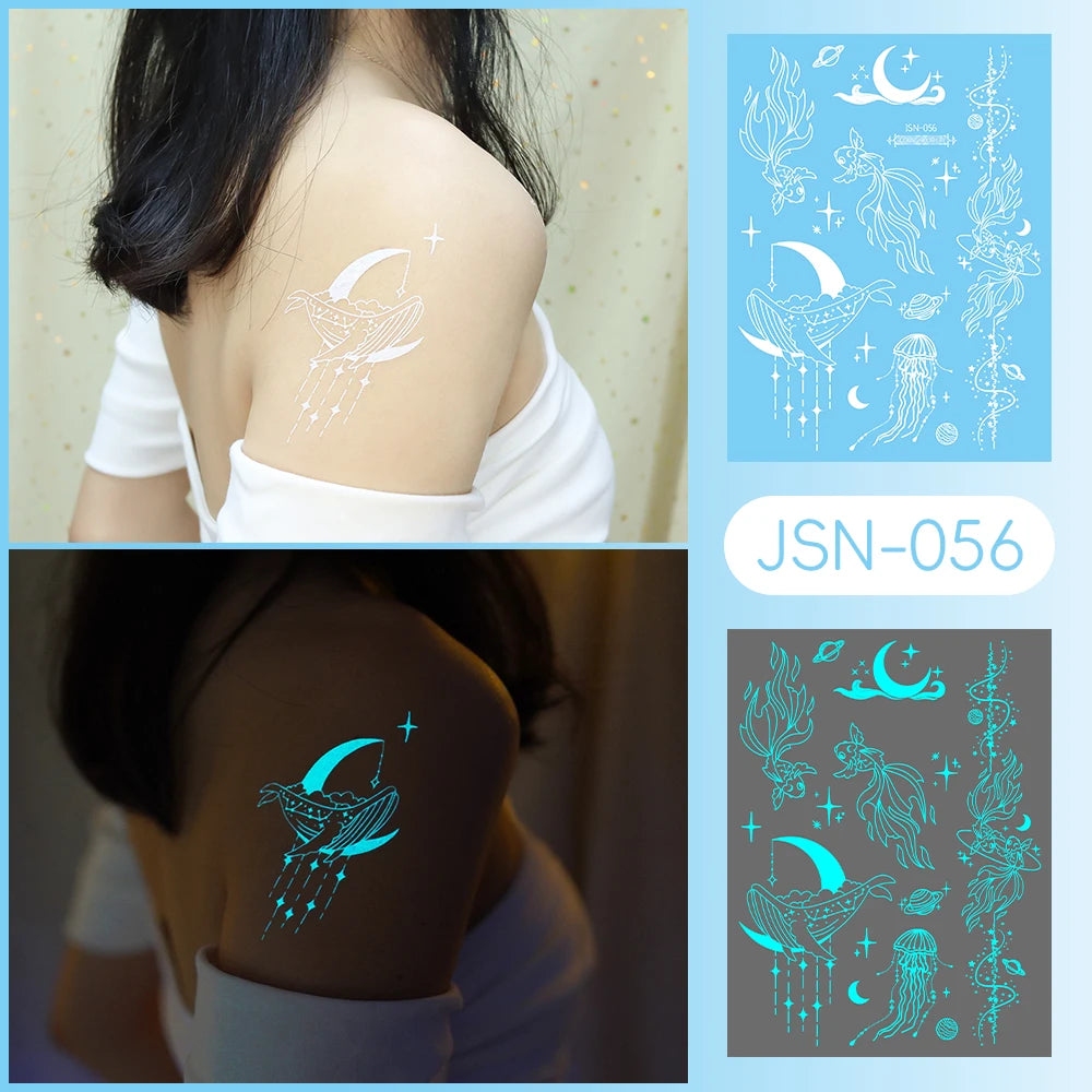 Tatouage Temporaire Dentelle Tribale Bleu Phosphorescent - Serpent & Fleurs