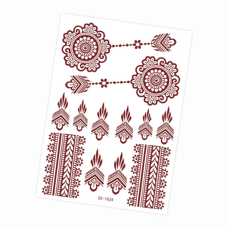 Tatouage Henné Mandala Marron - Fleurs Waterproof Mains et Corps Festival