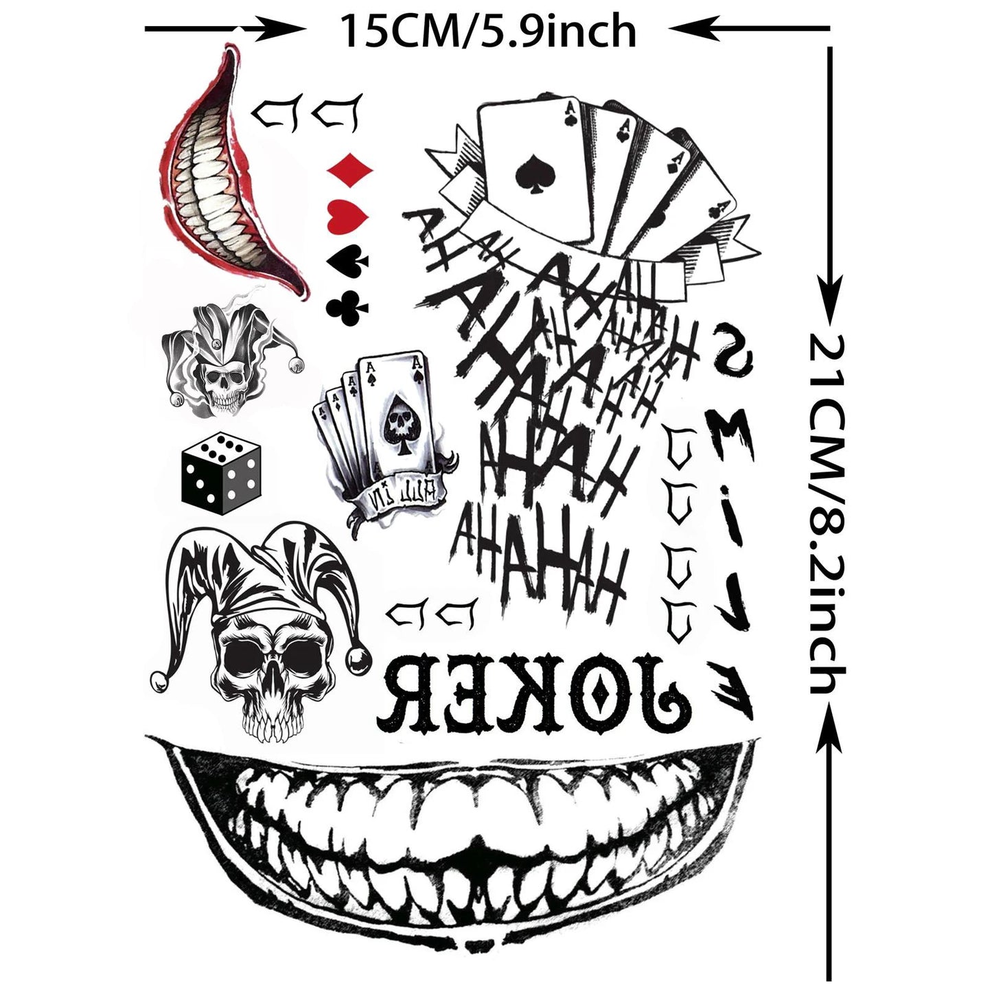 Tatouages Halloween Joker – Lot de 5 Planches Déguisement