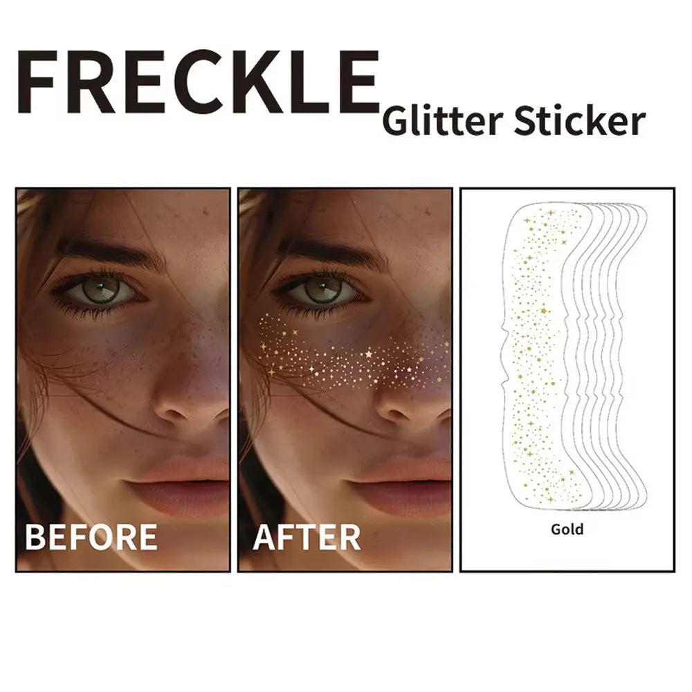 Faux Taches de Rousseur Pailletées - 6 Planches Stickers Maquillage Tendance