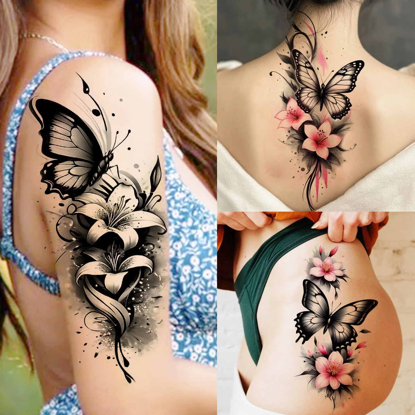 Tatouage Temporaire Papillons & Fleurs – Planche Waterproof