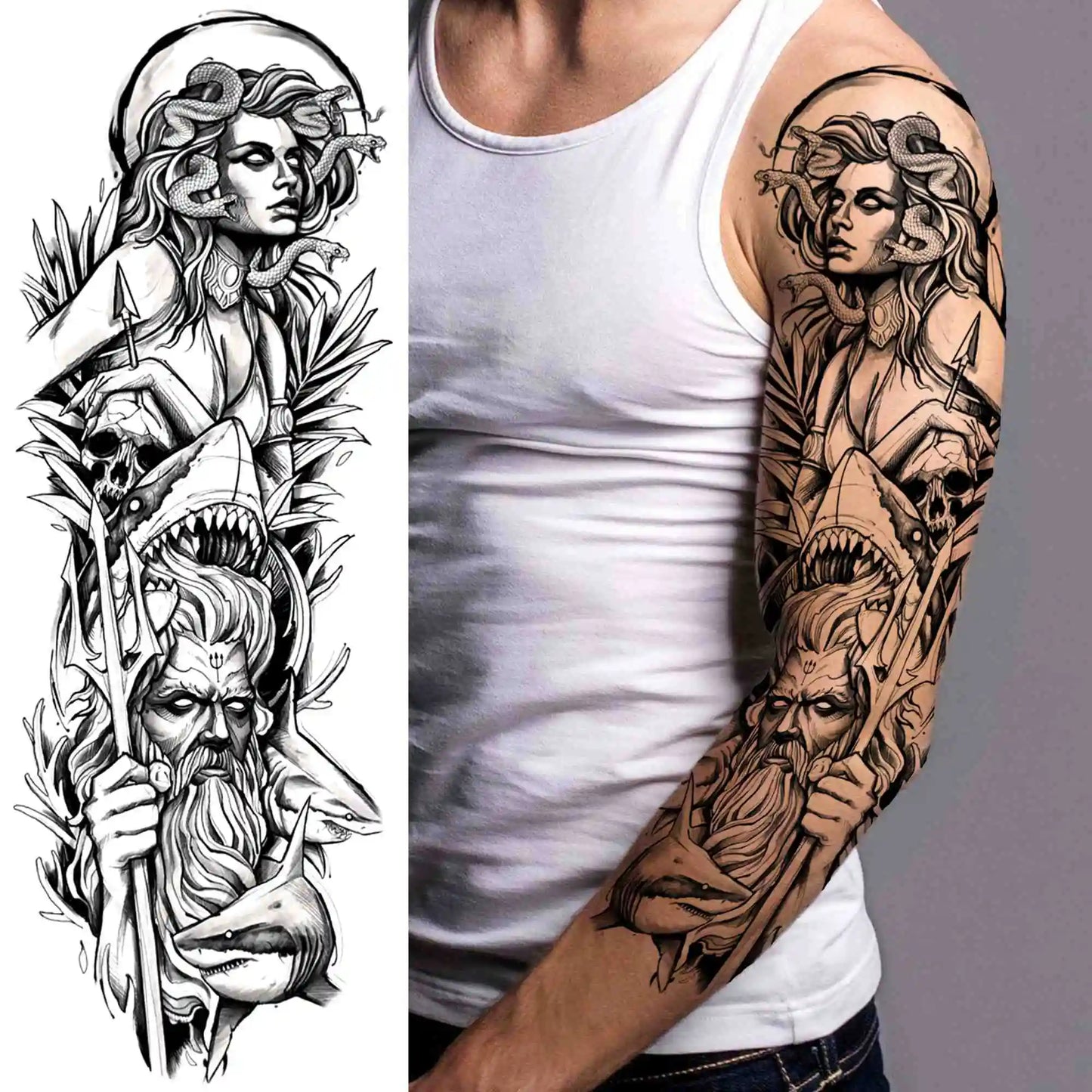 Tatouage Sleeve Bras Complet – Style Guerrier Réaliste Homme & Femme