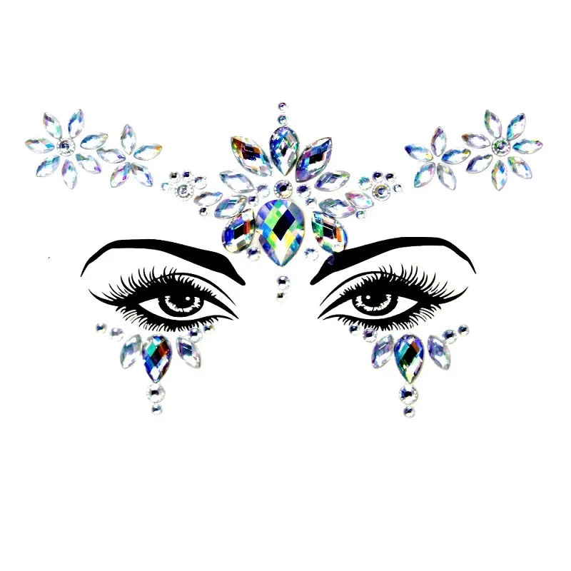 Bijoux Visage Strass 3D - Stickers Festival Cristaux & Paillettes