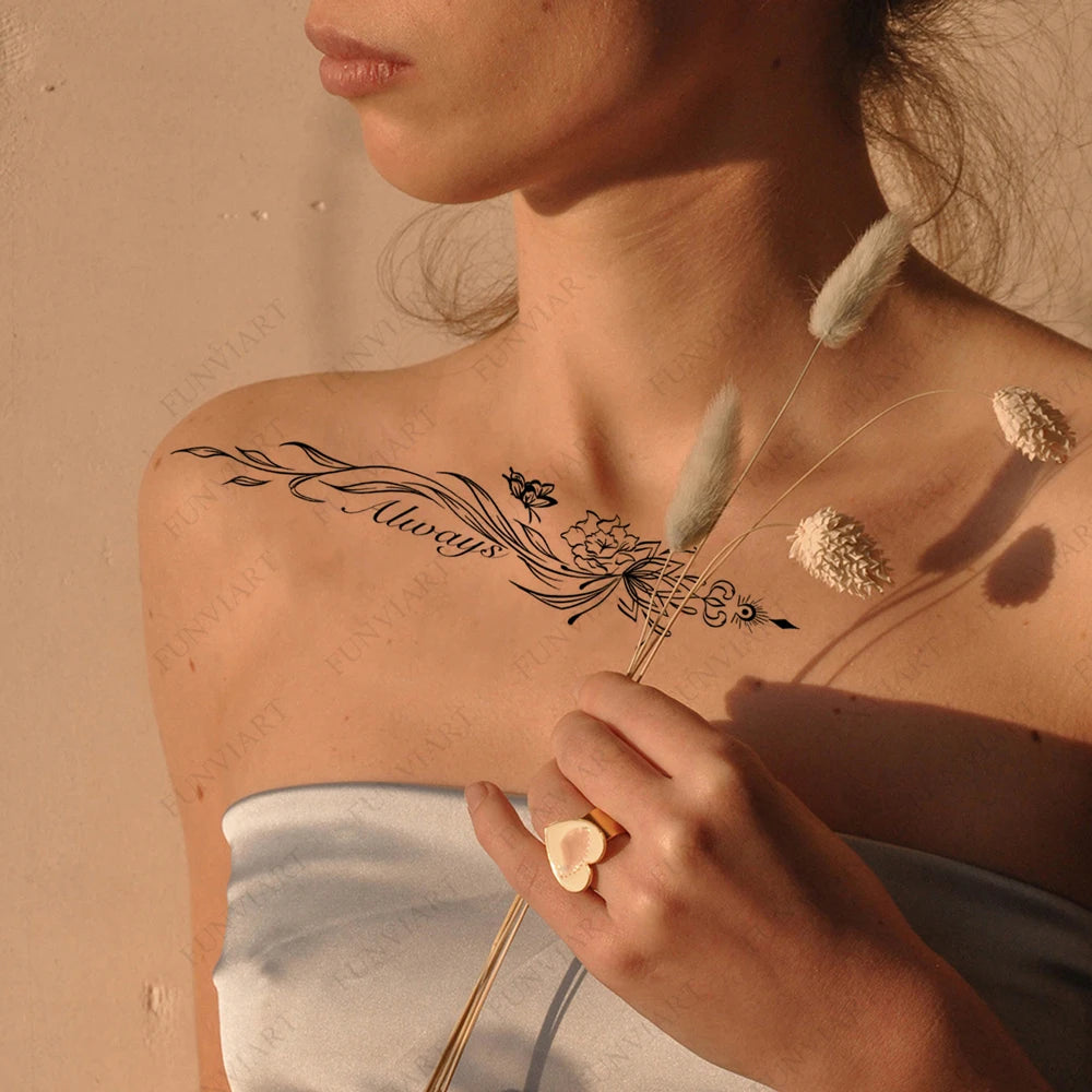 Tatouages Long Format Femme - Lotus, Papillon & Fleurs pour Dos et Corps