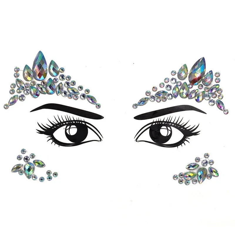 Bijoux Visage Strass 3D - Stickers Festival Cristaux & Paillettes