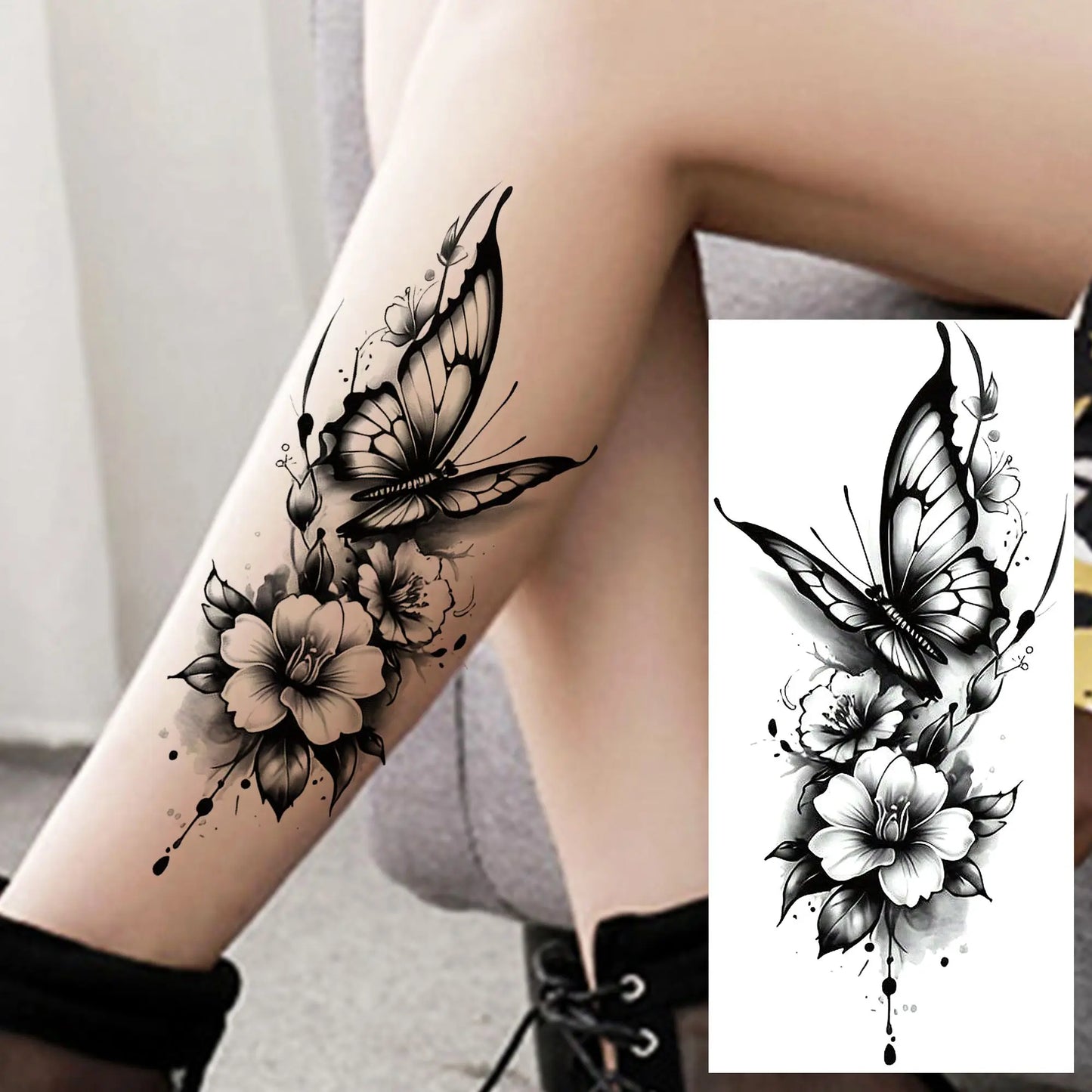 Tatouage Temporaire Papillons & Fleurs – Planche Waterproof