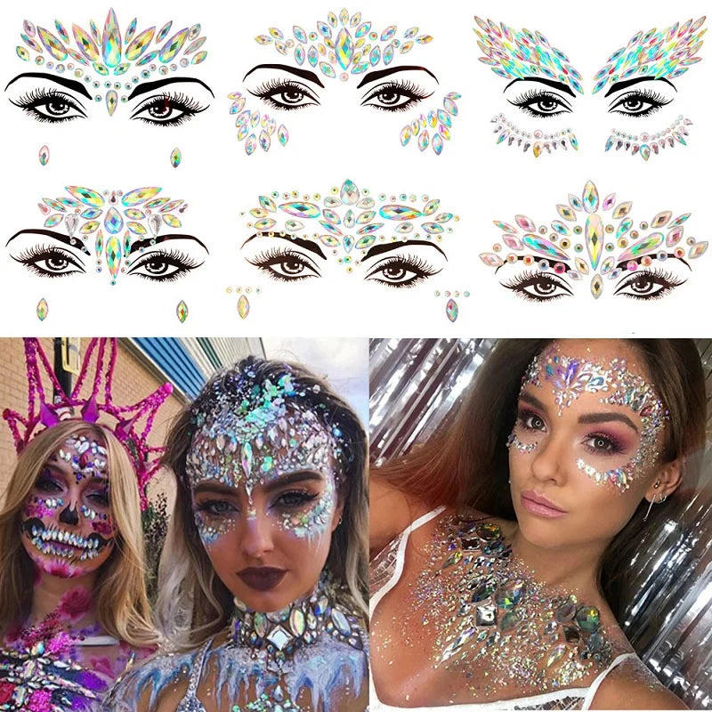 Bijoux Visage Strass 3D - Stickers Festival Cristaux & Paillettes