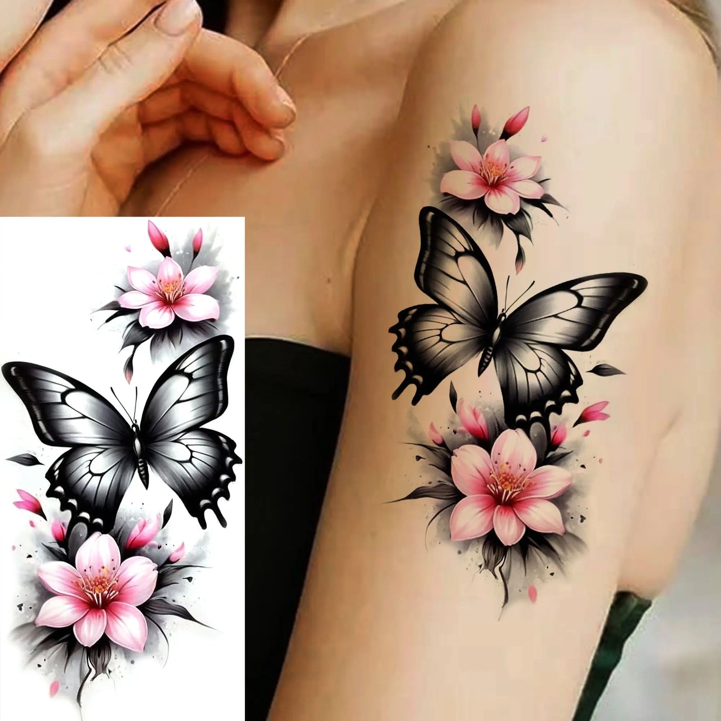 Tatouage Temporaire Papillons & Fleurs – Planche Waterproof