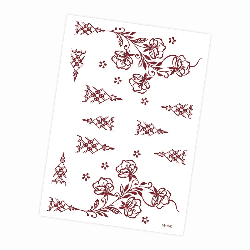 Tatouage Henné Mandala Marron - Fleurs Waterproof Mains et Corps Festival