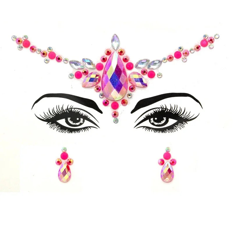 Bijoux Visage Strass 3D - Stickers Festival Cristaux & Paillettes