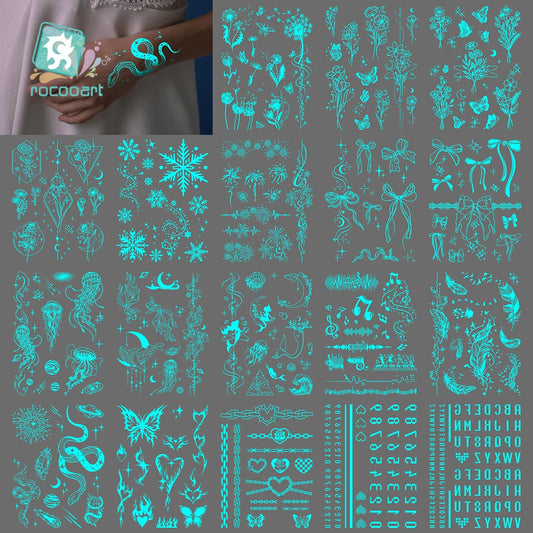Tatouage Temporaire Dentelle Tribale Bleu Phosphorescent - Serpent & Fleurs