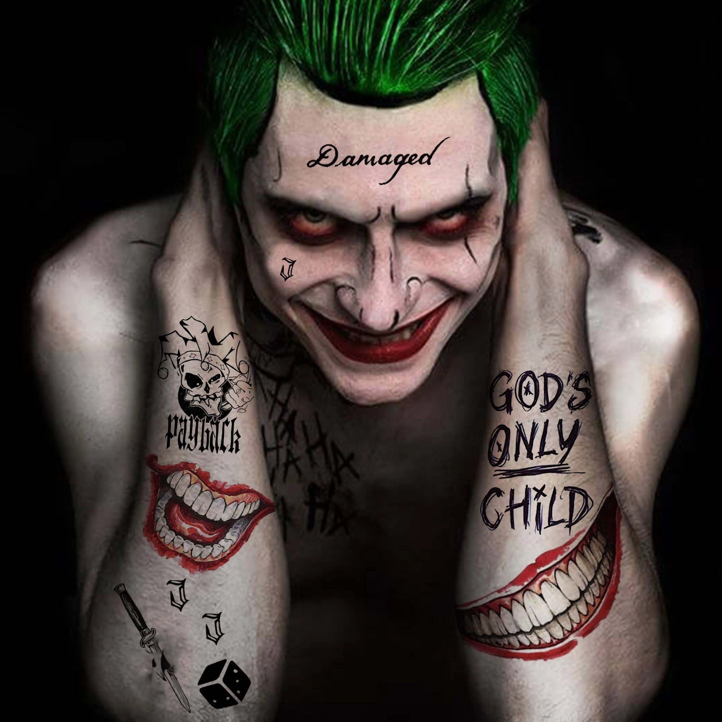 Tatouages Halloween Joker – Lot de 5 Planches Déguisement