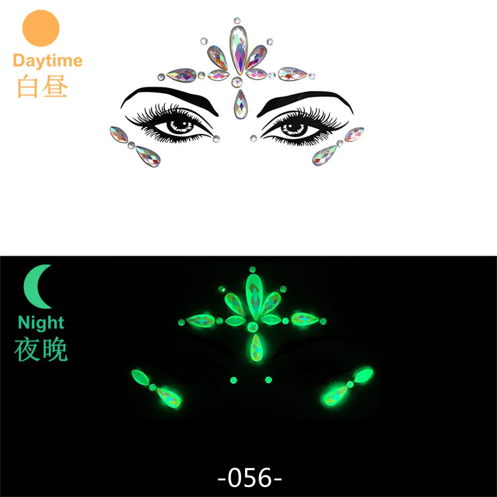 Bijoux Visage Strass 3D - Stickers Festival Cristaux & Paillettes