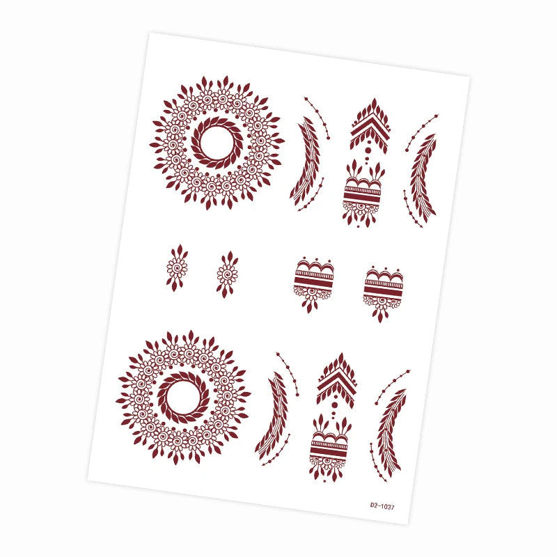 Tatouage Henné Mandala Marron - Fleurs Waterproof Mains et Corps Festival