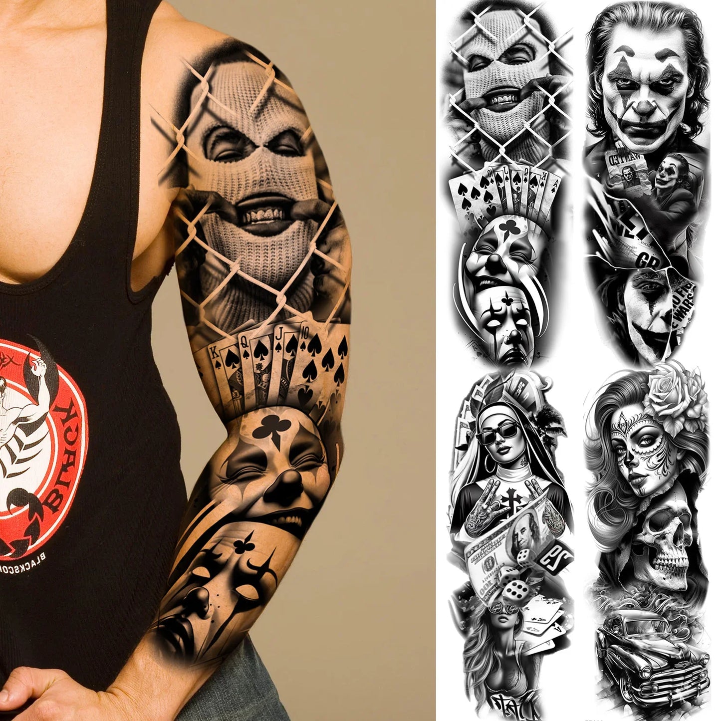 Tatouage Sleeve Bras Complet – Joker Gangster Grand Format