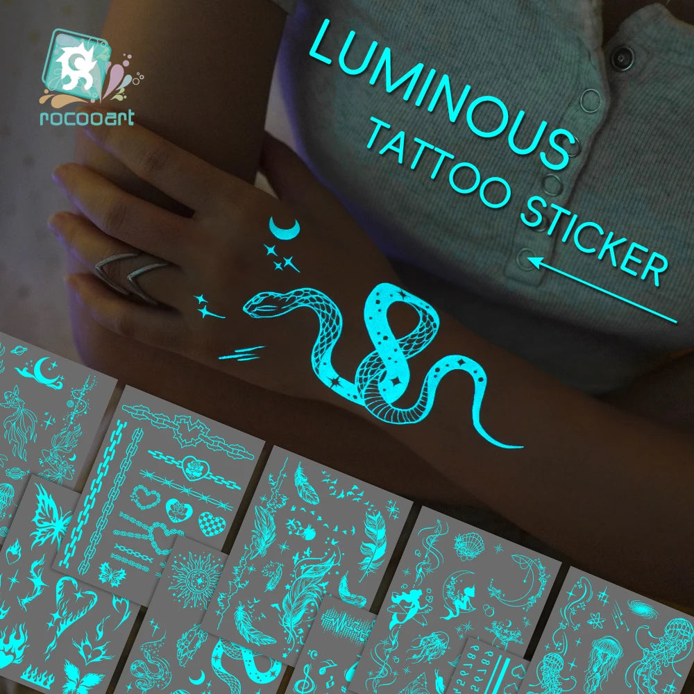Tatouage Temporaire Dentelle Tribale Bleu Phosphorescent - Serpent & Fleurs