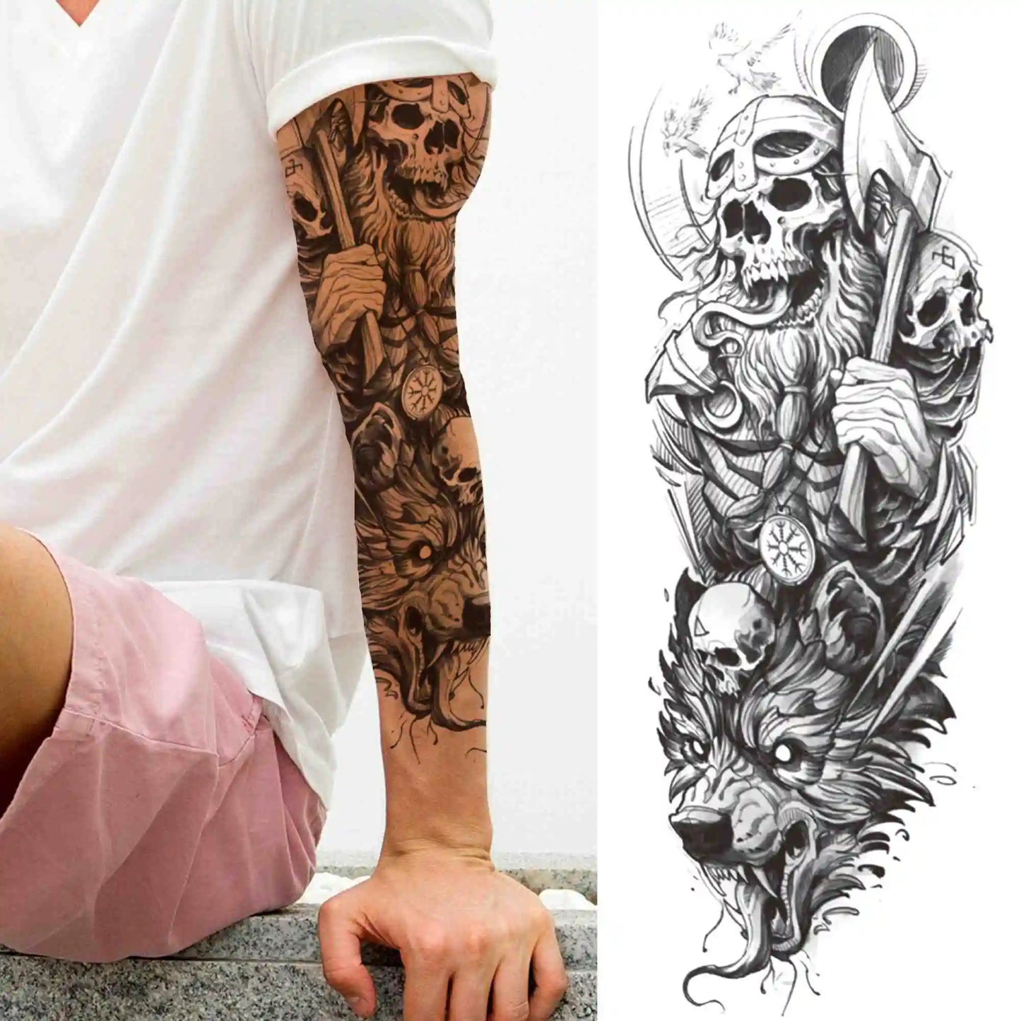 Tatouage Sleeve Bras Complet – Style Guerrier Réaliste Homme & Femme