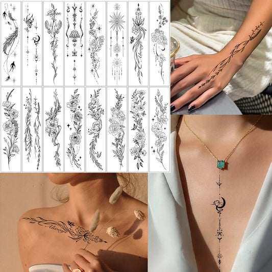 Tatouages Long Format Femme - Lotus, Papillon & Fleurs pour Dos et Corps