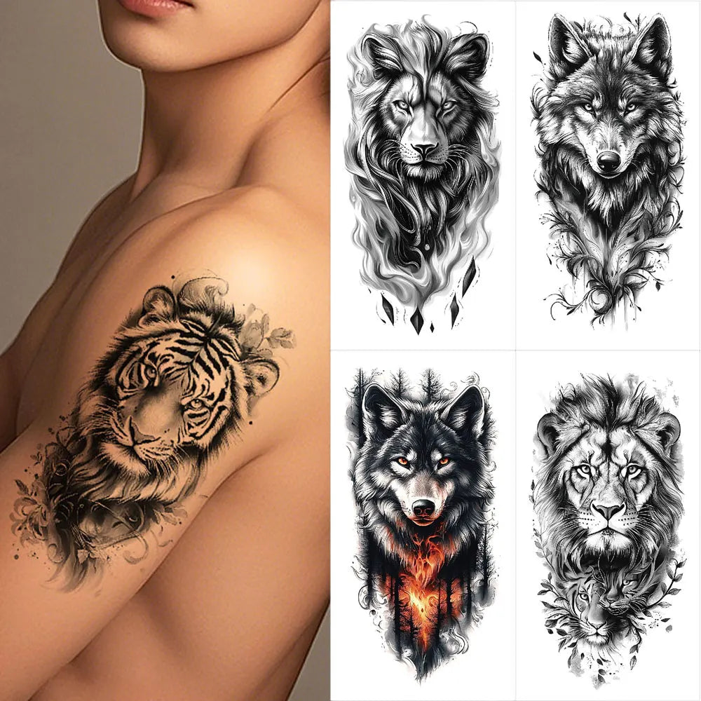 Tatouage Sleeve Animal – Loup, Lion, Tigre Bras Complet